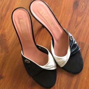 Escada, black and white leather Slip on heels size 8.5.